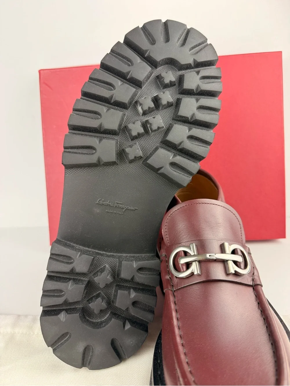 Salvatore Ferragamo Men’s Geffer 2 Gancini Leather Lug Sole Ankle Loafers 9.5M